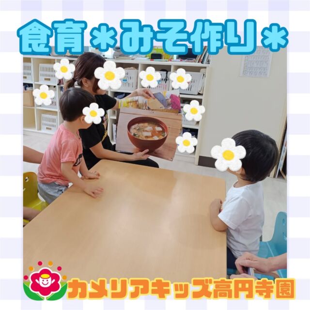 こんにちは！カメリアキッズ高円寺園です☺️2歳児さんを中心に、食育でみそ作りに挑戦しました。毎日、その日の献立に使われる食材を写真のクイズ形式にして楽しんでいますが、今回はいつもみんなが自信満々に答えている「みそ！」を作ることに一から取り組んでみました✨️味噌の実物を見てから、スタートです！①やわらかくした大豆をビニール袋に入れ、握り潰す！→意外とギューッと潰す力が必要ですが最初だけ援助し、コツを掴むと上手にできましたよ👏②大豆や酵母の匂いを嗅いでみる！→豆等のふわっと豊かな香りをみんな鼻を近づけて楽しみました🌿③ボウルに大豆と酵母を入れ混ぜる！→一人ひとり袋からボウルに入れる作業を「（自分で）やるよ！」と言って移してくれました。酵母も入れ、頑張って混ぜました✨️最後まで集中して参加してくれ、何でも自分でやりたいお年頃の2.3歳の子どもたちにはとても楽しめる食育活動になりました！しっかり寝かせたあとは、無事に味噌は完成するでしょうか？！子どもたちのリアクションが今から楽しみです⭐️☆☆☆☆☆☆☆☆☆☆☆☆☆随時説明会開催中です！ご連絡お待ちしております！他SNSも要チェック♪HP：カメリアキッズyoutube：🔎カメリアキッズほいくえ：🔎カメリアキッズTikTok：🔎@camellia_kids_hoikuen☆☆☆☆☆☆☆☆☆☆☆☆☆カメリアキッズ高円寺園〒166-0003住所 東京都杉並区高円寺南3-62-6高円寺ゲーテビル1階☎️電話番号03-6454-6064園児・保育士さん◎◎◎募集中◎◎◎☆☆☆☆☆☆☆☆☆☆☆☆☆#保育園#保育#子ども#0歳児#1歳児#2歳児#企業主導型保育園#机上あそび#お絵描き#パズル#英語#英語リトミック#給食#サーキット #マット #お野菜#お誕生日会#食育#果物#みそ作り