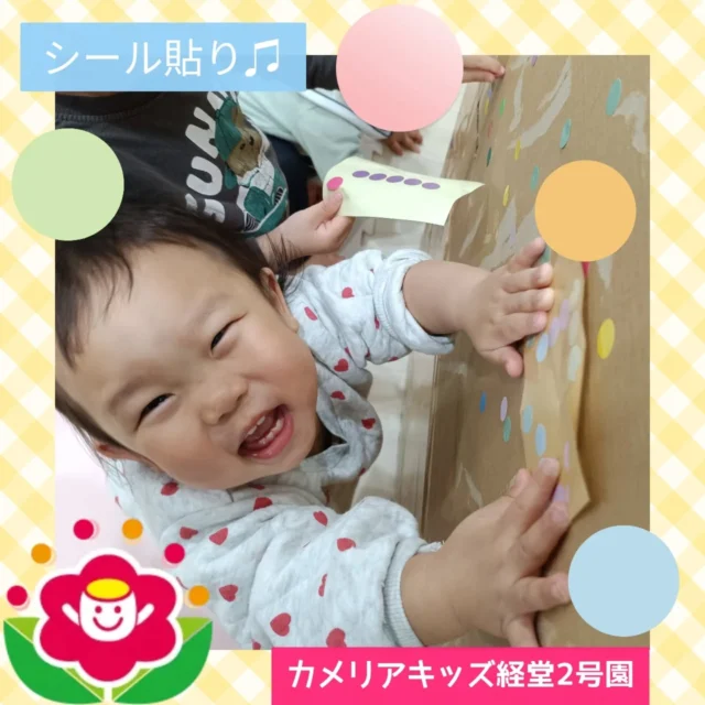 こんにちは❣️カメリアキッズ経堂2号園です😊今回はお部屋で遊んだシール貼りの様子をお届けします🔴🔵段ボールを壁に貼って自由にたくさんシール貼って楽しみました⭐0歳児さんも上手に台紙からシールを剥がして貼ったり、お寿司や果物などの食べ物のシールも作ってあげると、子どもたちもみんな大興奮で「いちごがいい！」「いくらがいい！」と好きなシールを選んでシール貼り遊びを楽しみました😚♫************************随時説明会開催中です！ご連絡お待ちしております！他SNSも要チェック♪HP：カメリアキッズyoutube：🔎カメリアキッズほいくえ：🔎カメリアキッズTikTok：🔎@camellia_kids_hoikuen☆☆☆☆☆☆☆☆☆☆☆☆カメリアキッズ経堂2号園〒156-0051東京都世田谷区宮坂2-18-3 キャッスル経堂1階☎️03-5799-6185園児・保育士さん・調理さん◎◎◎募集中◎◎◎☆☆☆☆☆☆☆☆☆☆☆☆＃カメリアキッズ＃東京都＃世田谷区保育園＃認可外保育園#保活