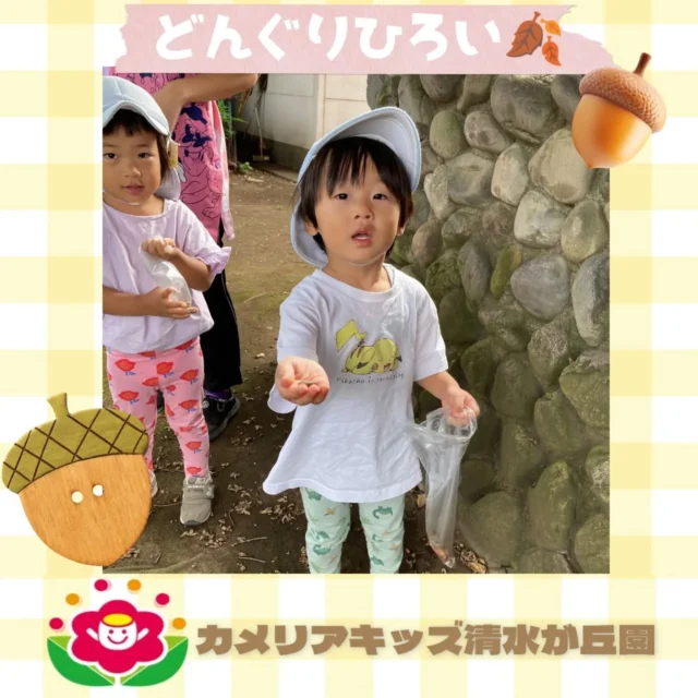 こんにちは、カメリアキッズ清水が丘園です先日、公園でどんぐり拾いをして遊びました♪ビニール袋にたくさんどんぐりを集めて、お持ち帰りしました！「いっぱいあったよ〜！」と園に帰ってからも、楽しそうにお話をしてくれていました(⁠^⁠^⁠)【府中市で保育園をお探しの方へ】カメリアキッズ清水が丘園では、園見学・入園に関するご相談を受け付けています。多磨霊園駅から徒歩圏内にある保育園です。日々の遊びや季節の行事を通じて、子ども一人ひとりの成長を大切にした保育を行っています。■ 入園・園見学について・見学可能日・対象年齢・入園に関する詳細詳細は、プロフィールのウェブサイトにある入園案内をご確認ください。■ 保育士の採用についてカメリアキッズ清水が丘園では、保育士を募集しています。職員同士で子どもたちの様子や保育内容を共有し、相談・連携しながら日々の保育に取り組んでいます。・募集職種・雇用形態・給与・休日・応募方法